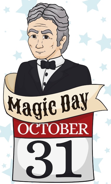 Vector calendar with ribbon and houdinis portrait to commemorate magic day