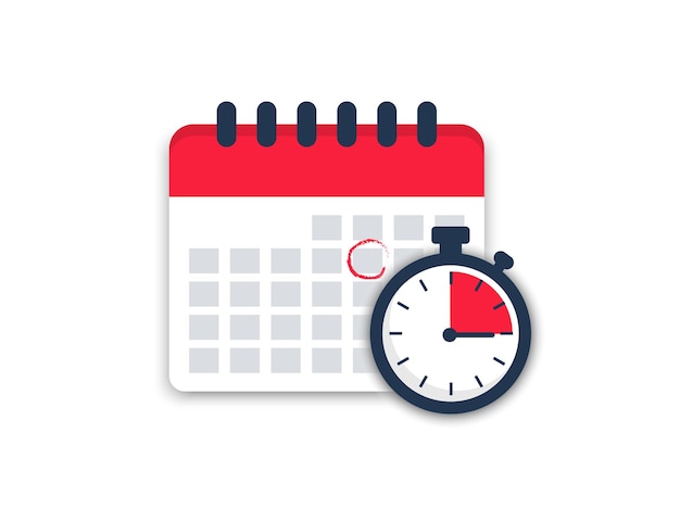 Vector calendar with stopwatch. planning schedule. vector flat icon.