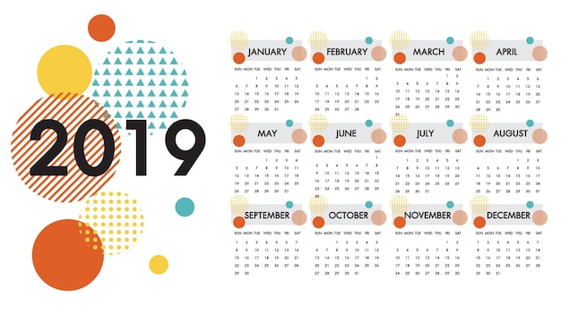 Vector calendar for the year 2019 vector