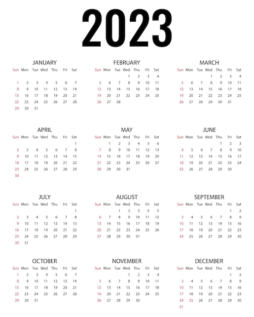 Calendar for year 2023