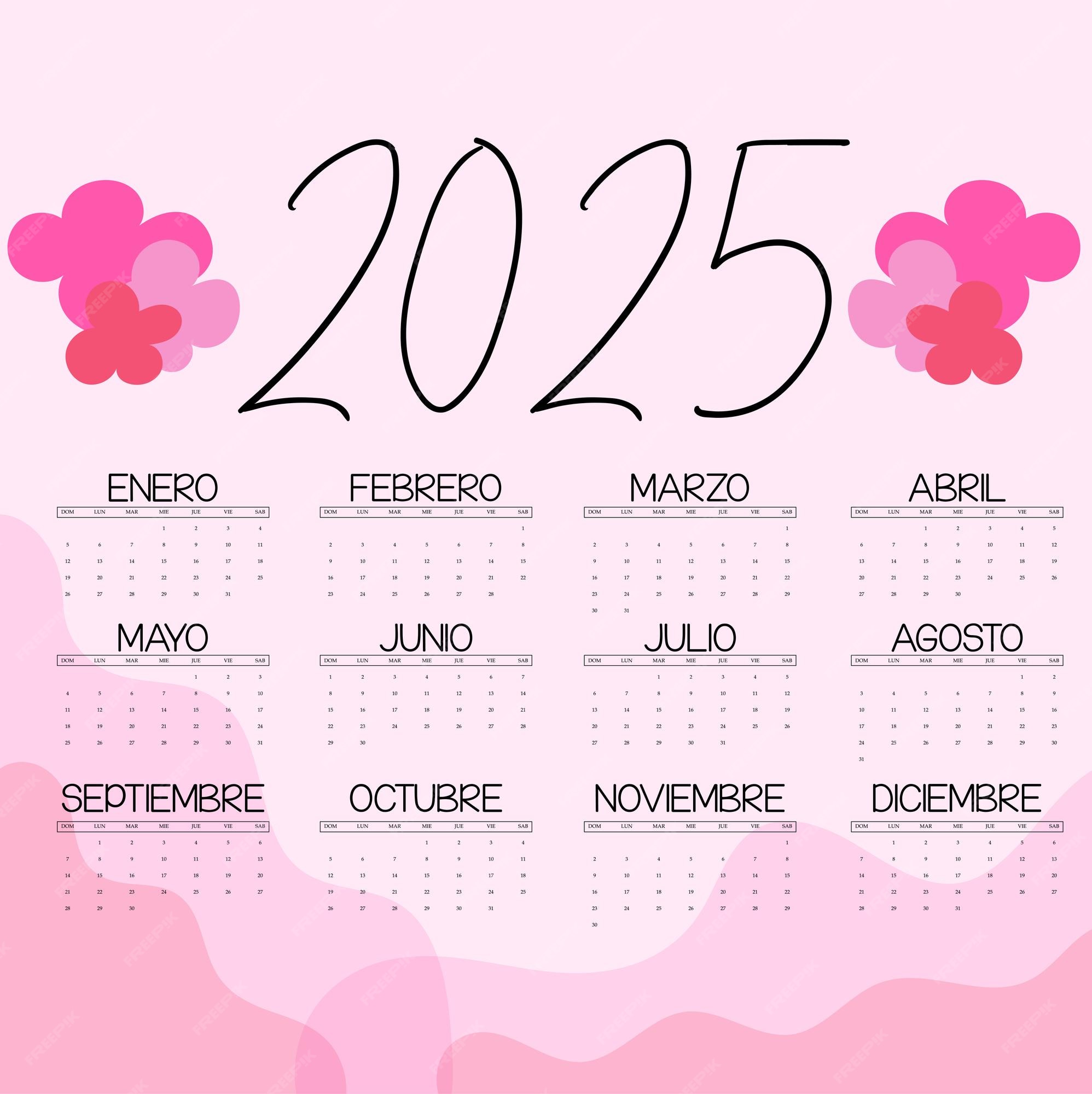 캘린데리오 2025 스페인어 색상 로자 프리미엄 벡터