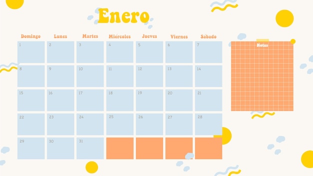 Vettore calendario enero 2023