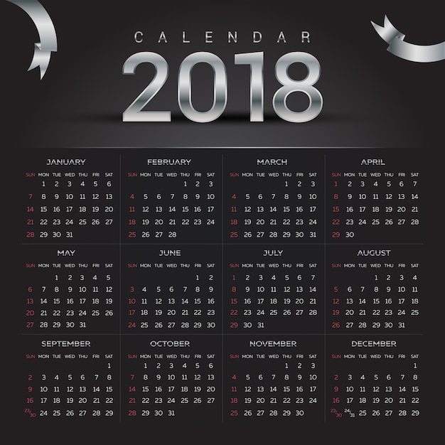 Vettore calendario 2018