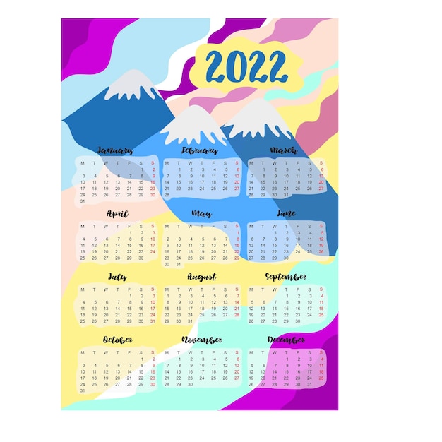 Calender 2022 met abstracte bergen en hemel en echtscheidingen