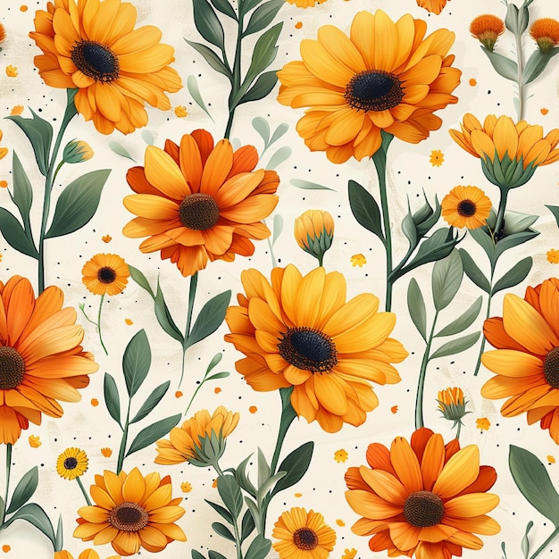 Vector calendula seamless pattern background vector cute plants graphic with eps file