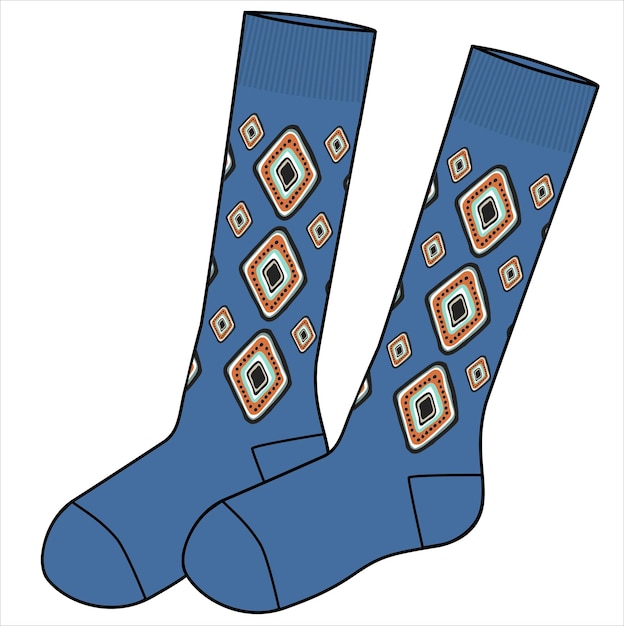 CALF LENGTH AZTEC PATTERN SOCKS PAIR IN EDITABLE VECTOR FILE