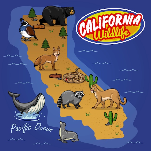 Mappa di calfornia di animali selvatici