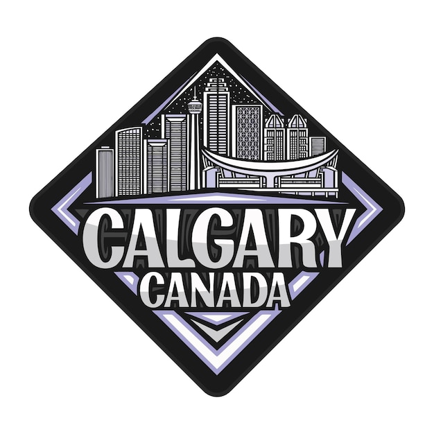 Calgary Skyline Landmark Flag Sticker Emblem Badge Travel Souvenir Illustration