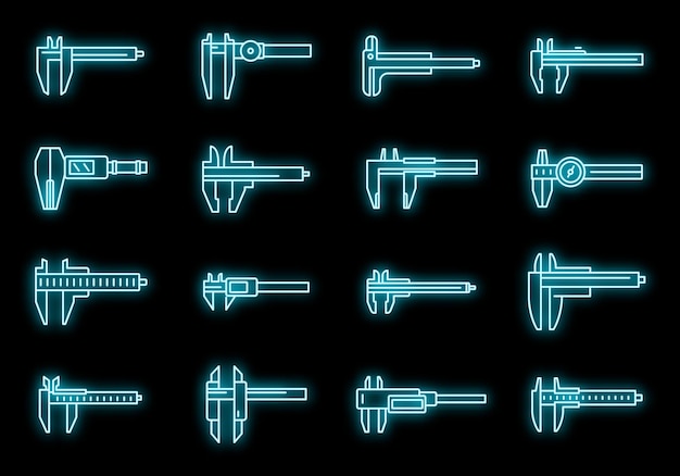 Vector calibrated calipers icons set vector neon