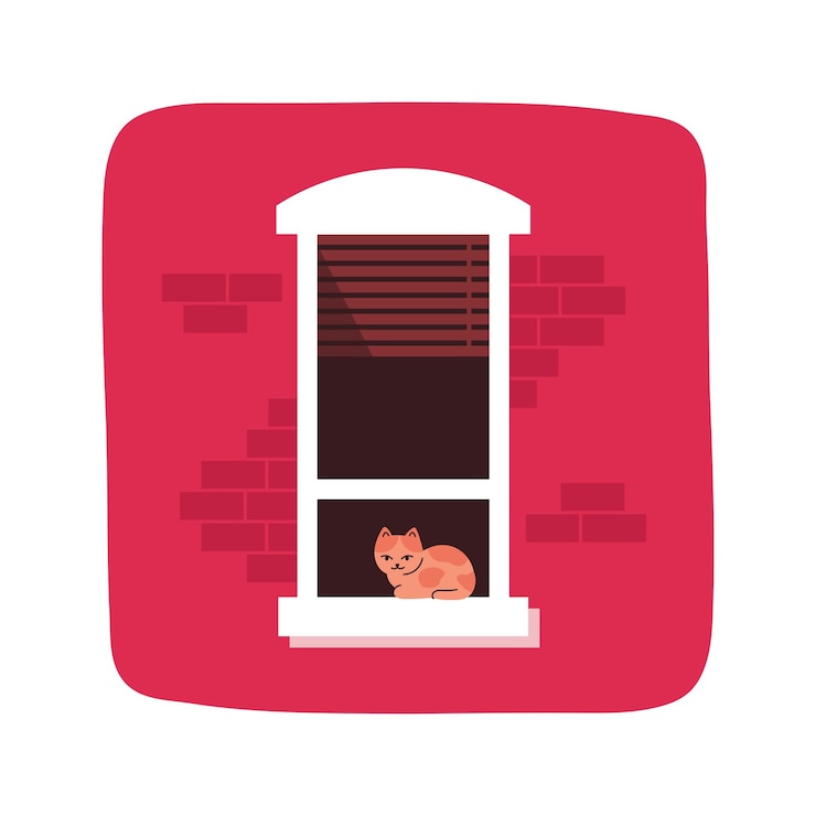 Vector calico cat sitting on a windowsill