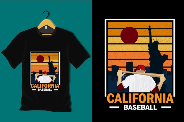 Design della maglietta vintage retrò da baseball della california