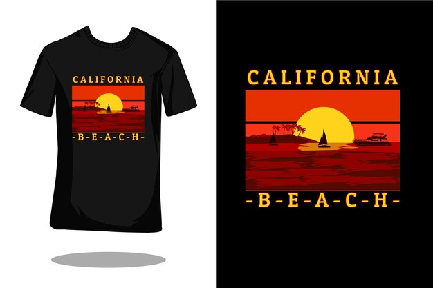 Design retrò t-shirt sagoma spiaggia california