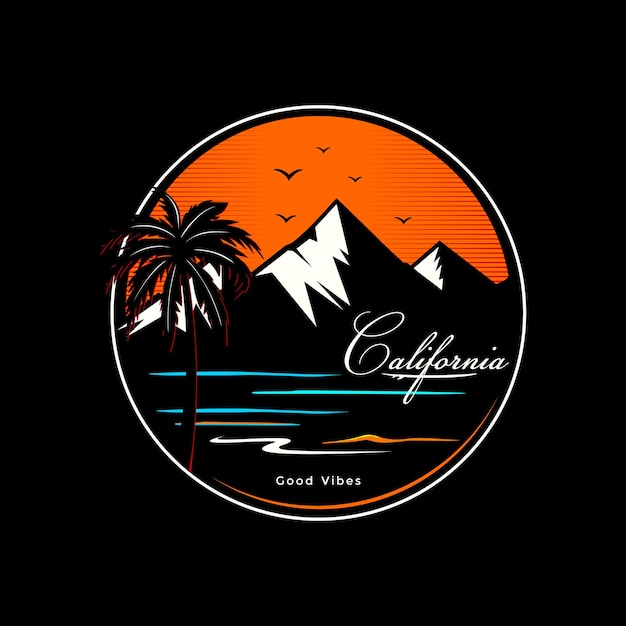 カリフォルニアビーチTシャツデザインプレミアムベクトル