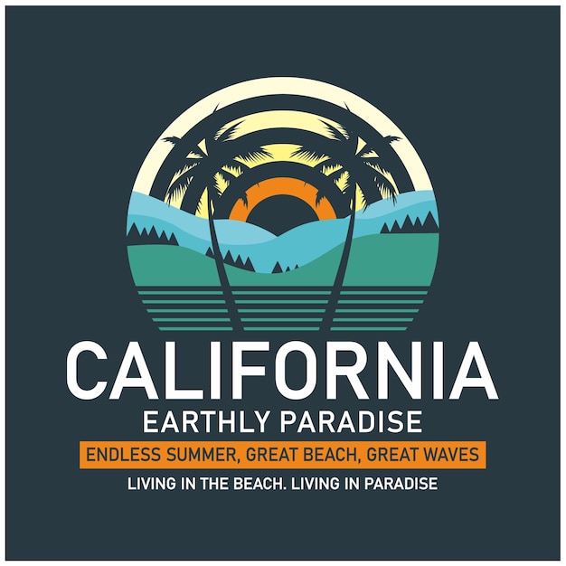 Типография калифорнийский земной рай с пальмами Премиум векторы