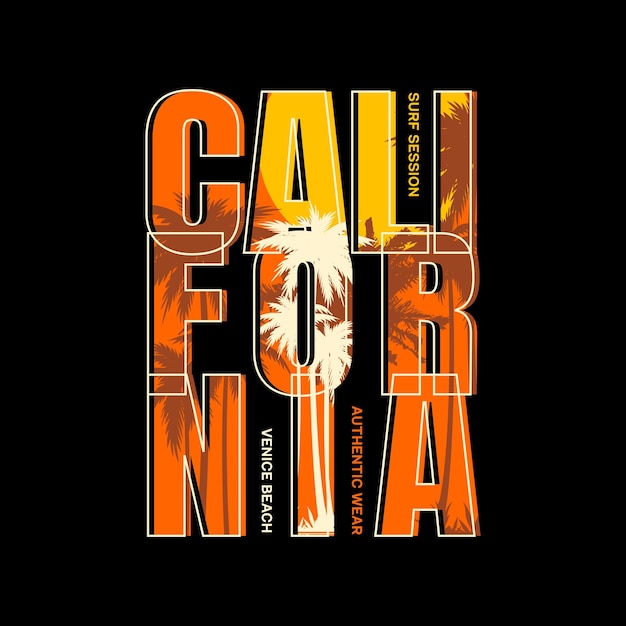 California grafica tipografia t shirt vettori estate