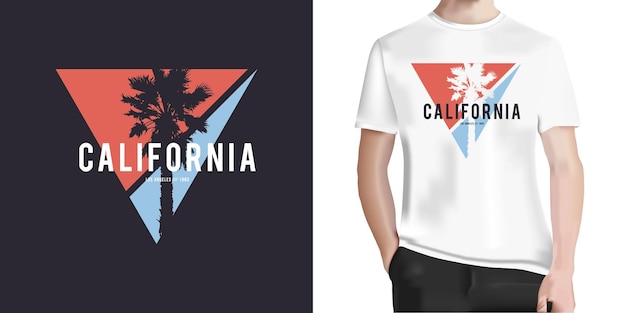 カリフォルニアロサンゼルスTシャツデザインヤシの木とTシャツプリントデザイン