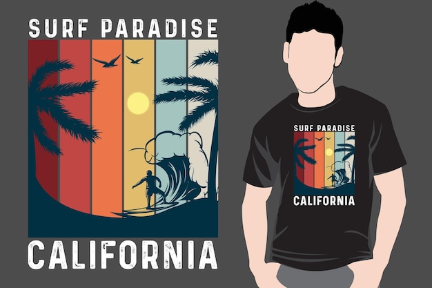 Калифорнийская океанская футболка и модный вектор дизайна футболки с силуэтами пальм