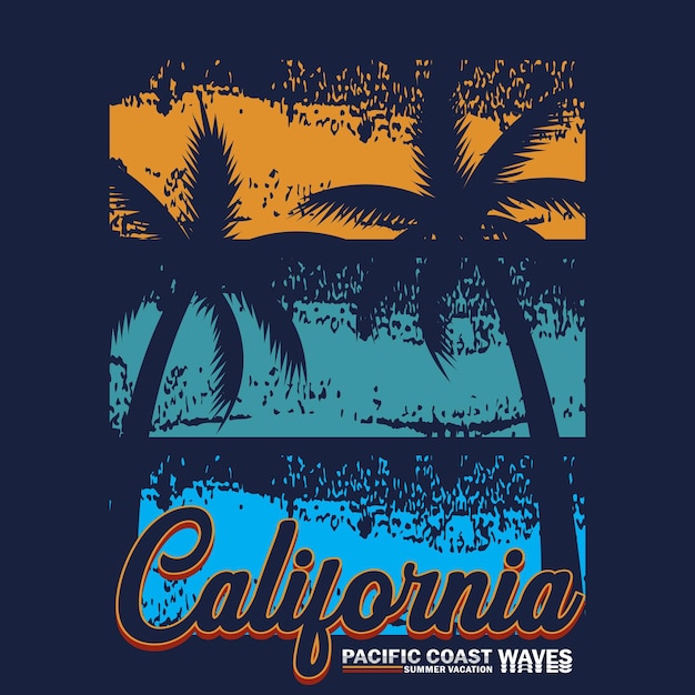 California pacific coast graphic design for print t shirt with palm trees vector illustration