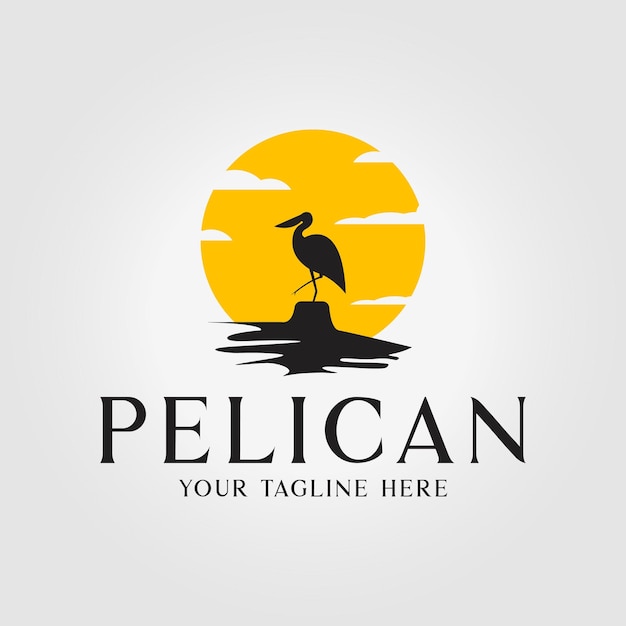 California pelican logo icon with sunset vector design illustration