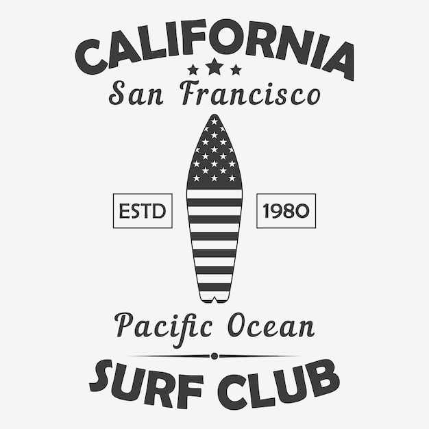 Vettore tipografia della california san francisco per la grafica del club di surf dell'oceano pacifico della maglietta di vestiti di design