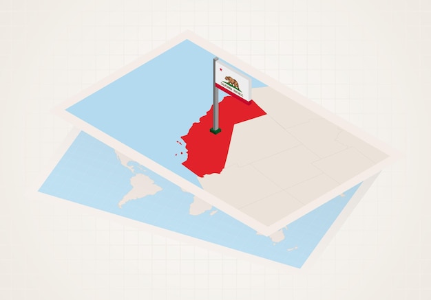 캘리포니아의 아이소메트릭 플래그로 지도에서 선택된 캘리포니아 주