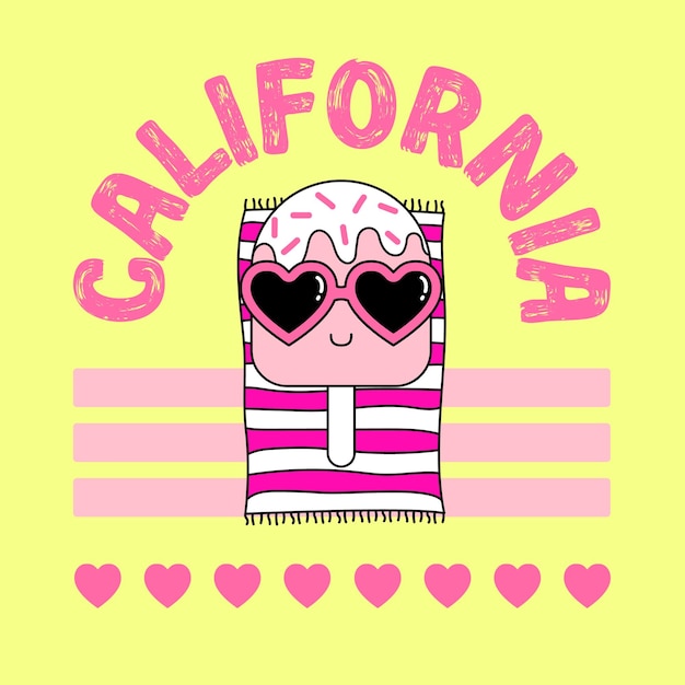 Vector california summer ice cream pop with glasses