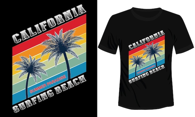 Vector california summer paradise surfing beach t-shirt desing