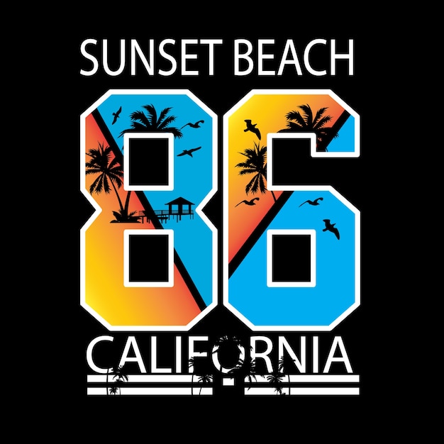 Tipografia california sunset beach per t-shirt e altri usi