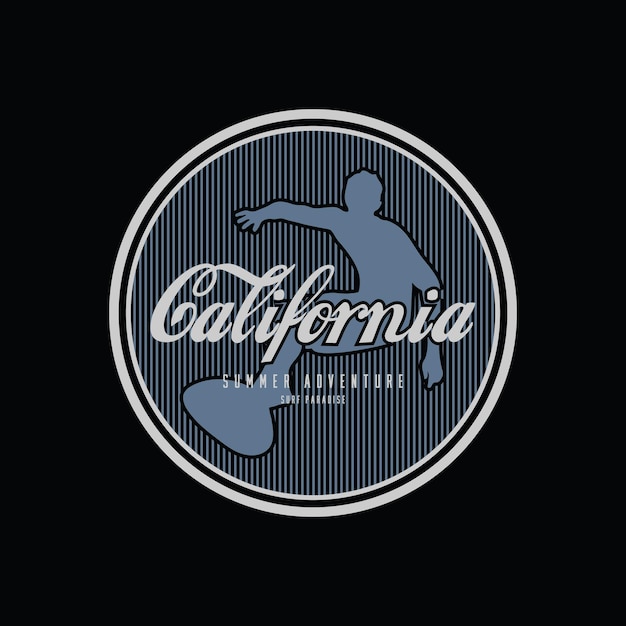 カリフォルニア サーフィン イラスト タイポグラフィ。 T シャツのデザインに最適
