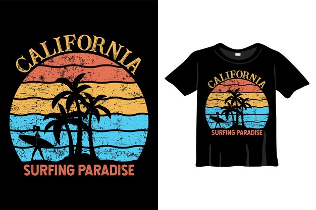 California Surfing Paradise T-Shirt Vectorillustratie op het thema van Californië Grunge background