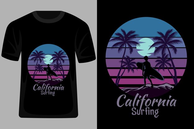 Design della maglietta vintage retrò da surf in california