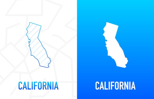 Vettore california - stato americano. linea di contorno in colore bianco e blu su sfondo a due facce. mappa degli stati uniti d'america. illustrazione vettoriale.