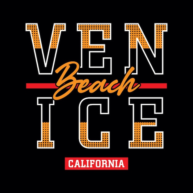 Калифорнийская венецианская пляжная типография дизайн футболки готова к печати премиум вектор