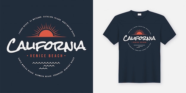 Vector california venice strand t-shirt en kleding, typografie,