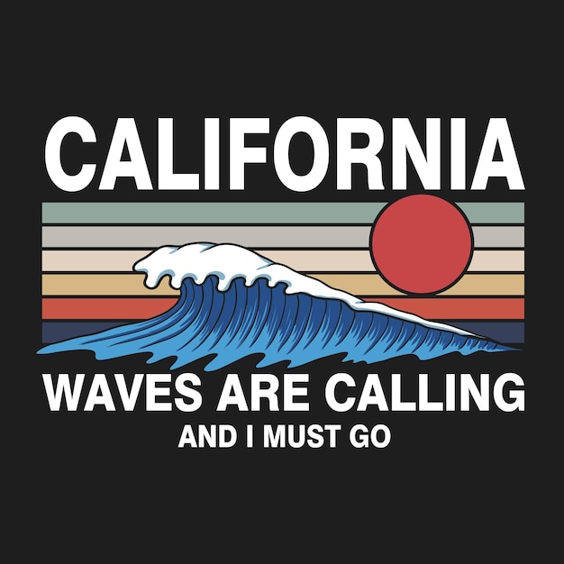 Калифорнийские волны вызывают ретровекторную иллюстрацию