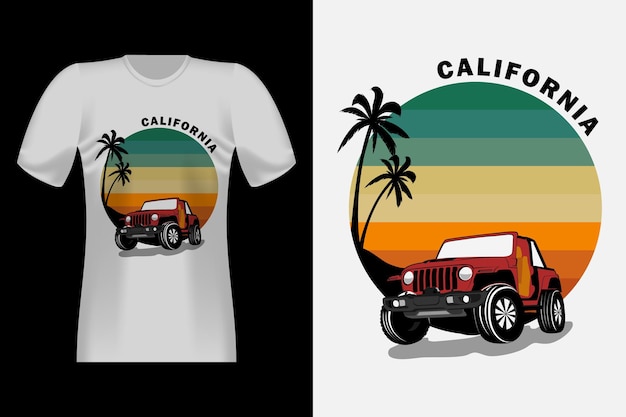 Vector california with jeep hand drawn vintage retro t-shirt design