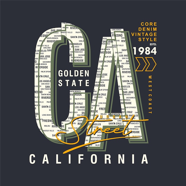 Californië belettering typografie vector t-shirt ontwerp illustratie casual stijl