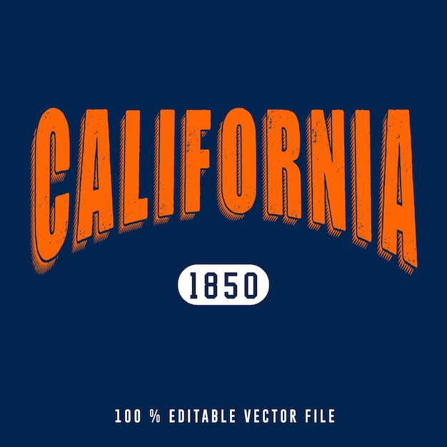 Californië bewerkbare tekst college tshirt ontwerp afdrukbare teksteffect vector