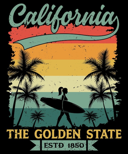 Californië het vintage t-shirtontwerp van de gouden staat