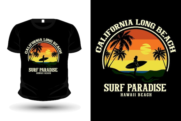 Californië lang strand surfparadijs merchandise silhouet t-shirt mockup ontwerp