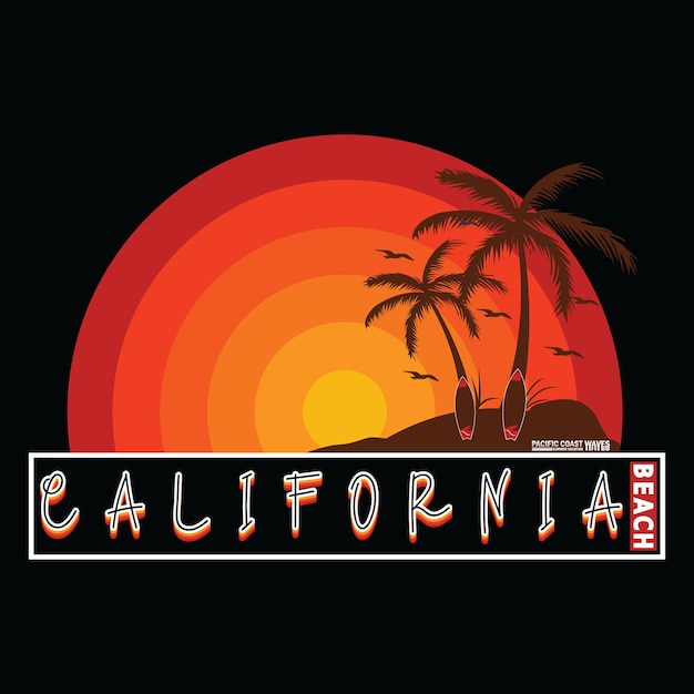 Vector californië strand typografie grafisch ontwerp voor print t-shirt met palmbomen vectorillustratie