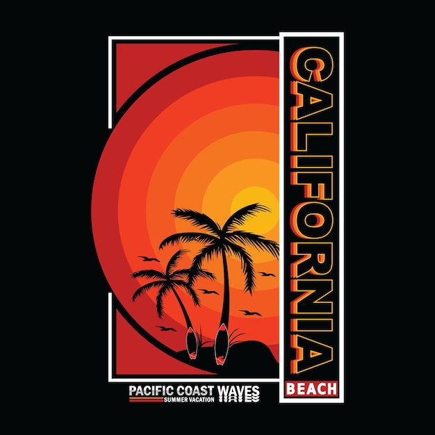 Californië strand typografie grafisch ontwerp voor print t-shirt met palmbomen vectorillustratie