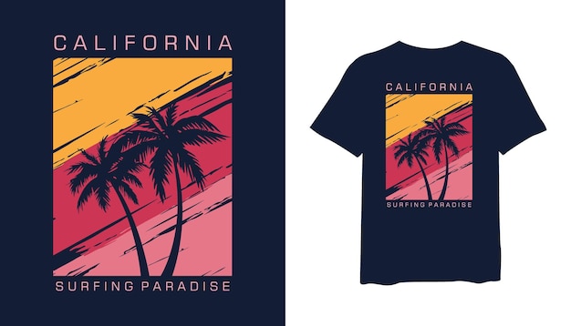 Californië surfparadijs met palm silhouet vector illustratie t-shirt mockup ontwerp
