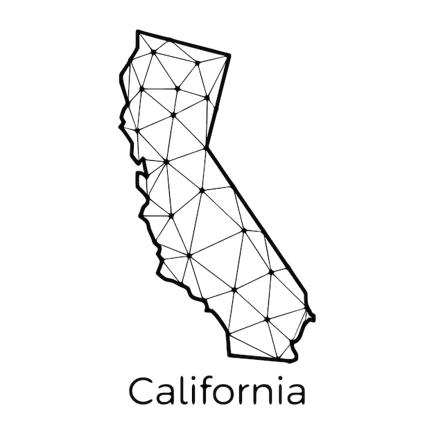 Vector californische staat kaart veelhoekige illustratie gemaakt van lijnen en punten geïsoleerd op witte achtergrond