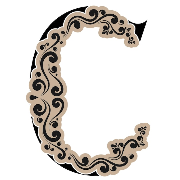 Vector caligraphic letter c , vintage decorative vector alphabet