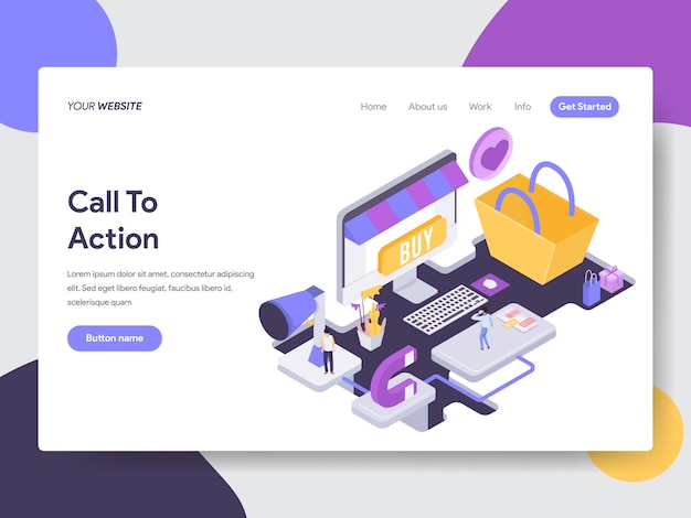 Call to action isometric illustration for web pages