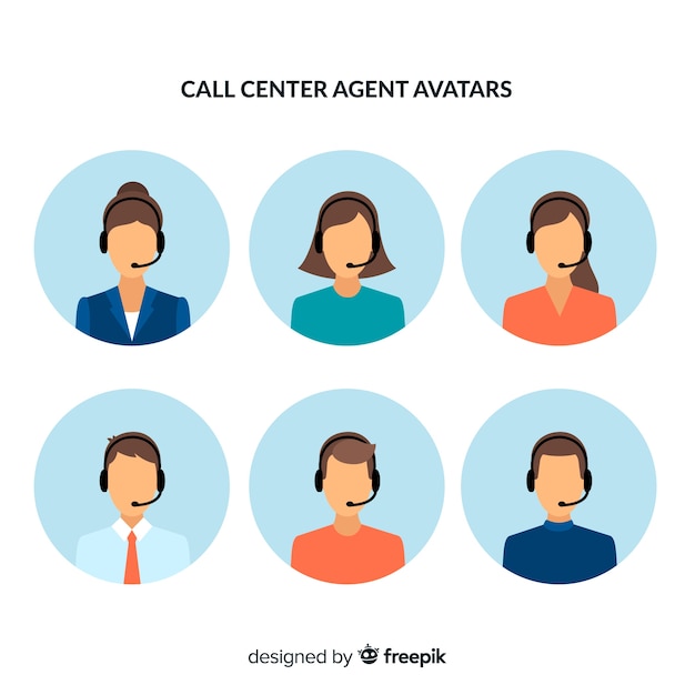 Vector call center agent-avatarcollectie met plat ontwerp