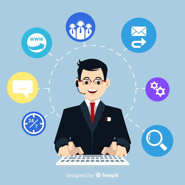 Vector call center agent concept in flat style