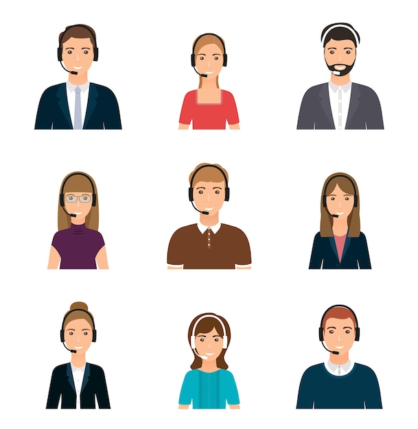 Call center avatars in illustratie van headset-operators