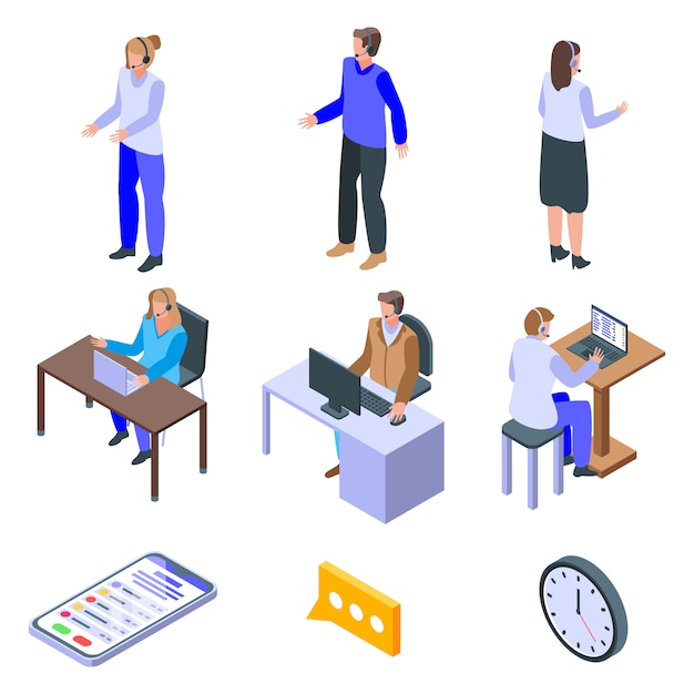 Call center employees icons set